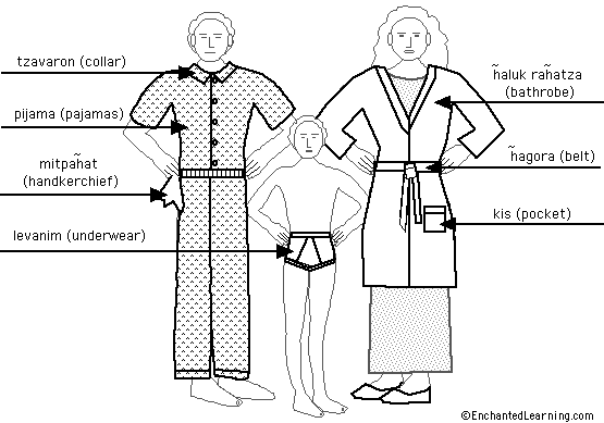 Label the night clothes in Hebrew - answers