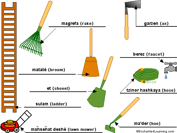 Label the gardentools in Hebrew - answers