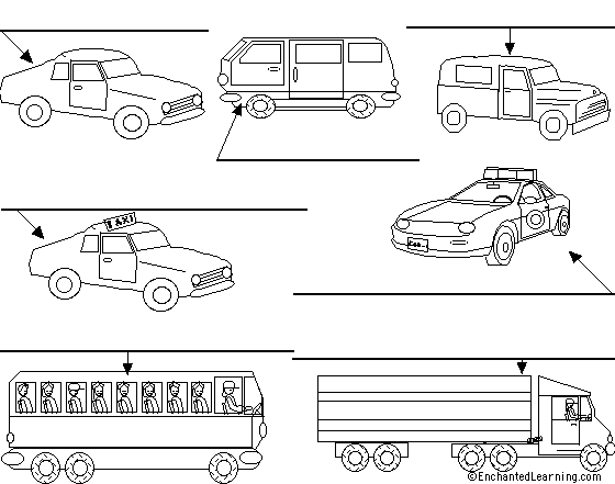 Label the cars and trucks in Hebrew