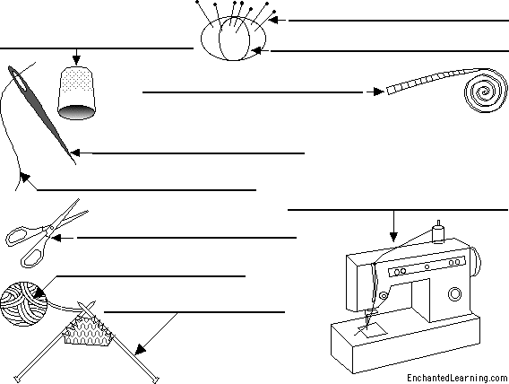 Label the sewing tools in Italian