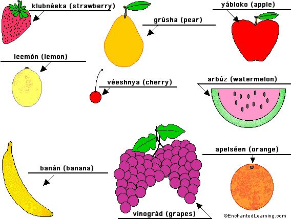 Label the fruit in Russian - answers