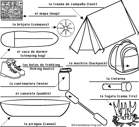 Label the camping items in Spanish - answers