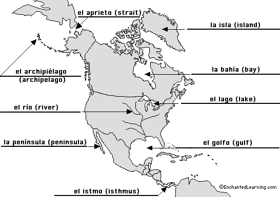 Label the landforms in Spanish - answers