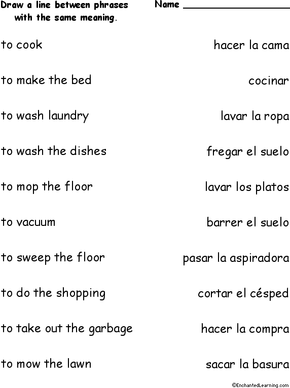 Cleaning Phrases Match the Spanish and English Phrases ...