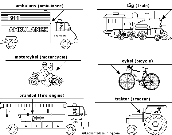 Label the Vehicles in Swedish - answers