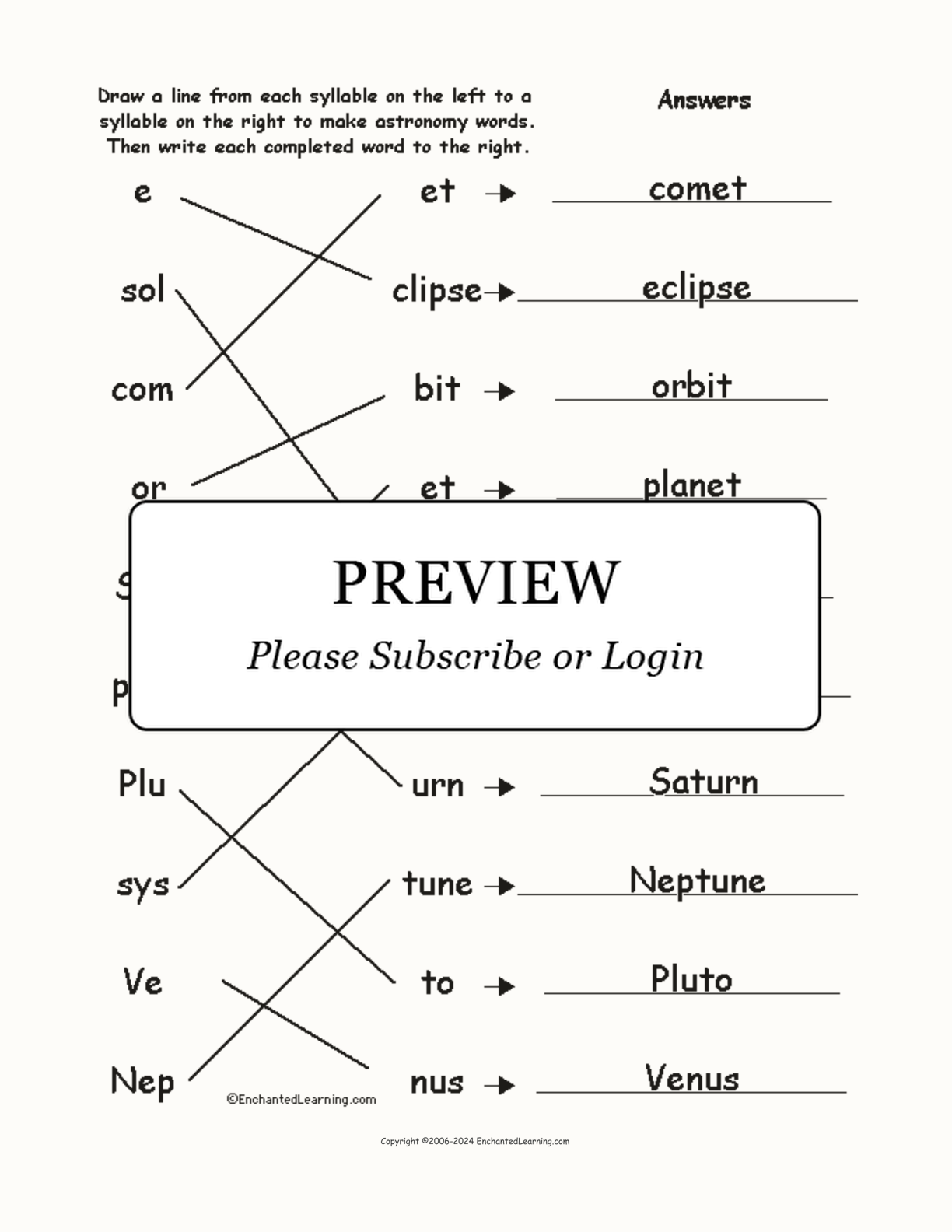 Match the Syllables: Astronomy interactive worksheet page 2
