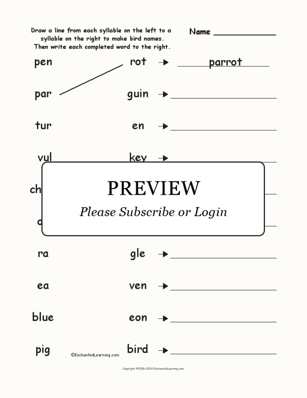 Match the Syllables: Bird Names interactive worksheet page 1