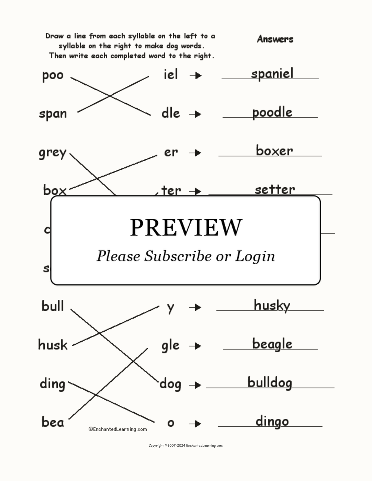 Match the Syllables: Dog Words interactive worksheet page 2