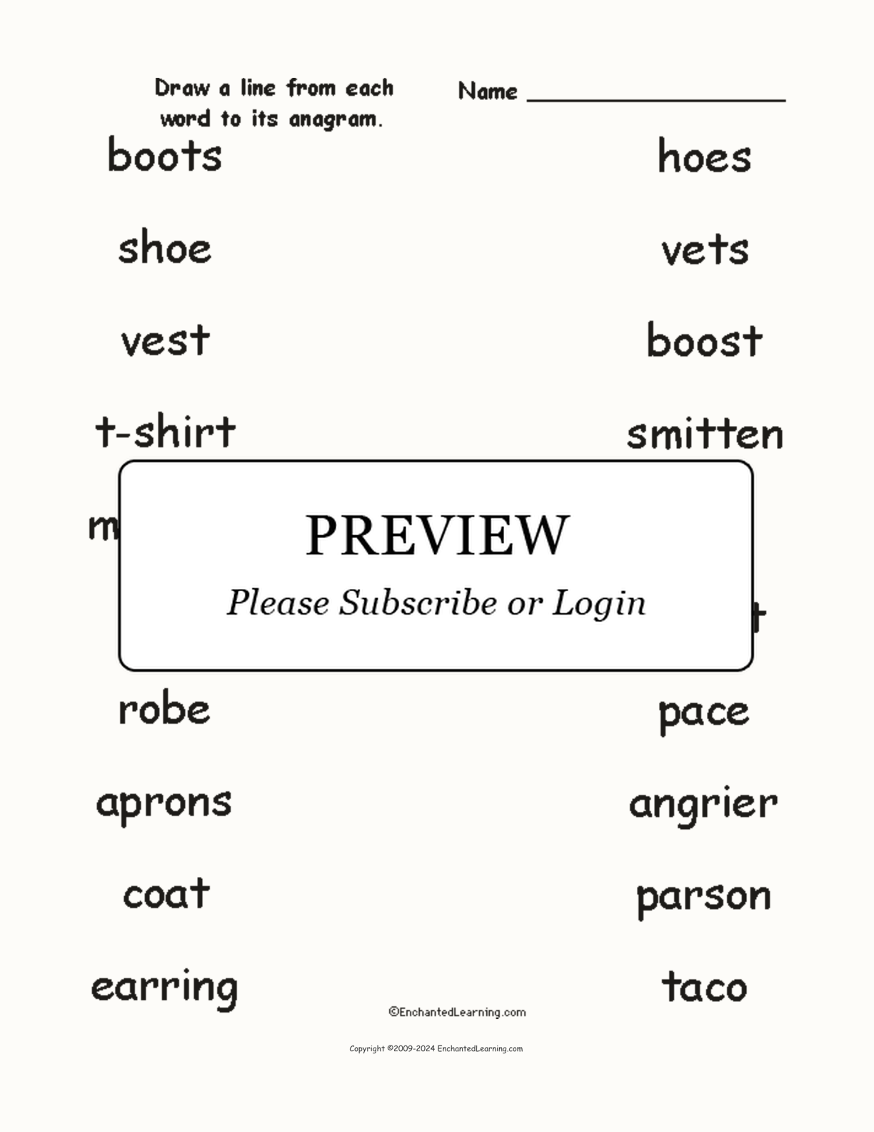 Match the Clothes Anagrams interactive worksheet page 1