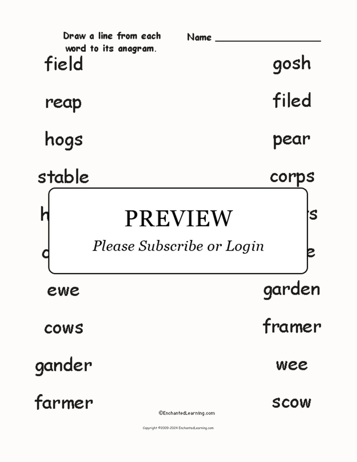 Match the Farm Anagrams interactive worksheet page 1