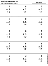 Addition Printout: 1 Digit + 1 Digit worksheet thumbnail