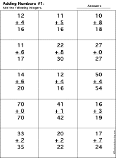 Addition Printout: 2 Digits + 1 Digit worksheet thumbnail