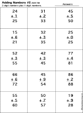 Addition Printout: 2 Digits + 1 Digit worksheet thumbnail