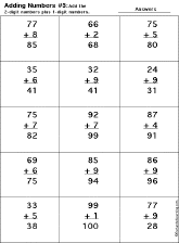 Addition Printout: 2 Digits + 1 Digit worksheet thumbnail