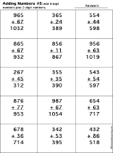 Addition Printout: 3 Digits + 2 Digits worksheet thumbnail