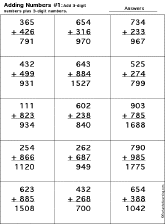 Addition Printout: 3 Digits + 3 Digits worksheet thumbnail