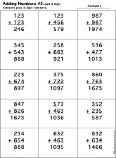 Addition Printout: 3 Digits + 3 Digits worksheet thumbnail