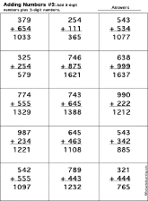 Addition Printout: 3 Digits + 3 Digits worksheet thumbnail