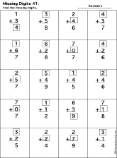 Addition Printout: Find the Missing Digits worksheet thumbnail