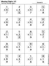 Addition Printout: Find the Missing Digits worksheet thumbnail
