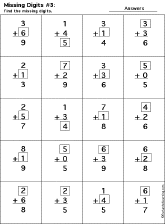 Addition Printout: Find the Missing Digits worksheet thumbnail