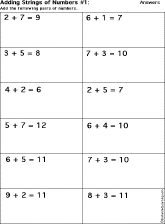 Addition Printout: Add Strings of Two Numbers worksheet thumbnail