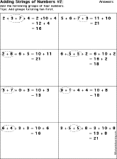 Addition Printout: Add Strings of Four Numbers worksheet thumbnail
