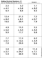 Adding Decimal Numbers worksheet thumbnail