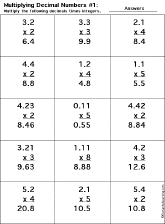 Multiplying Decimal Numbers worksheet thumbnail