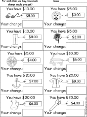 free making change money worksheets