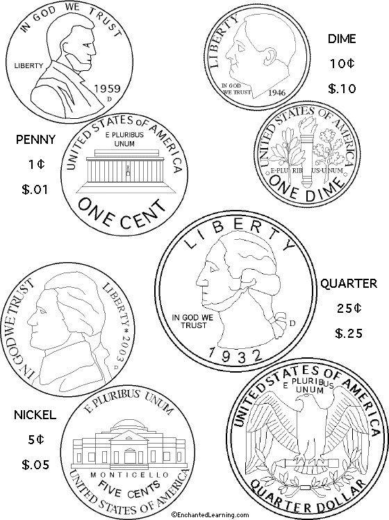 US Coins Coloring Page Printout Enchanted Learning