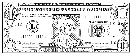 US One Dollar Bill Coloring Page Printout Enchanted Learning