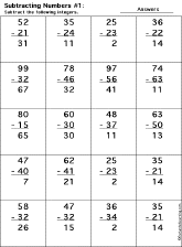 Subtraction Printout: 2 Digits - 2 Digits worksheet thumbnail