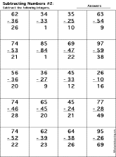 Subtraction Printout: 2 Digits - 2 Digits worksheet thumbnail