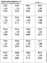 Subtraction Printout: 3 Digits - 2 Digits worksheet thumbnail