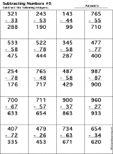 Subtraction Printout: 3 Digits - 2 Digits worksheet thumbnail