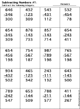 Subtraction Printout: 3 Digits - 3 Digits worksheet thumbnail