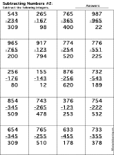 Subtraction Printout: 3 Digits - 3 Digits worksheet thumbnail