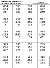 Subtraction Printout: 3 Digits - 3 Digits worksheet thumbnail