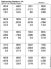 Subtraction Printout: 3 Digits - 3 Digits worksheet thumbnail