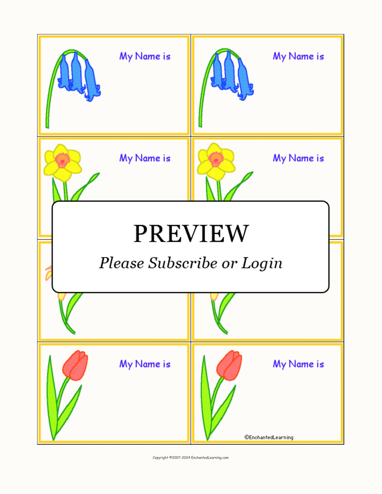 Flower Printable Nametags interactive printout page 1