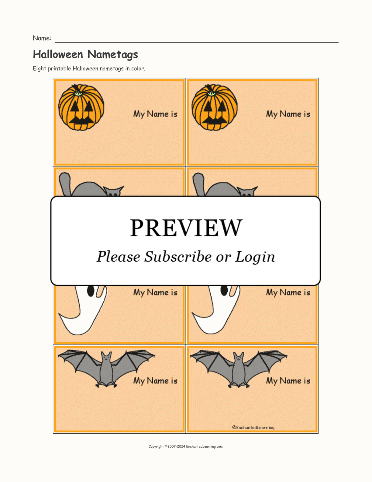 Halloween Nametags interactive printout page 1