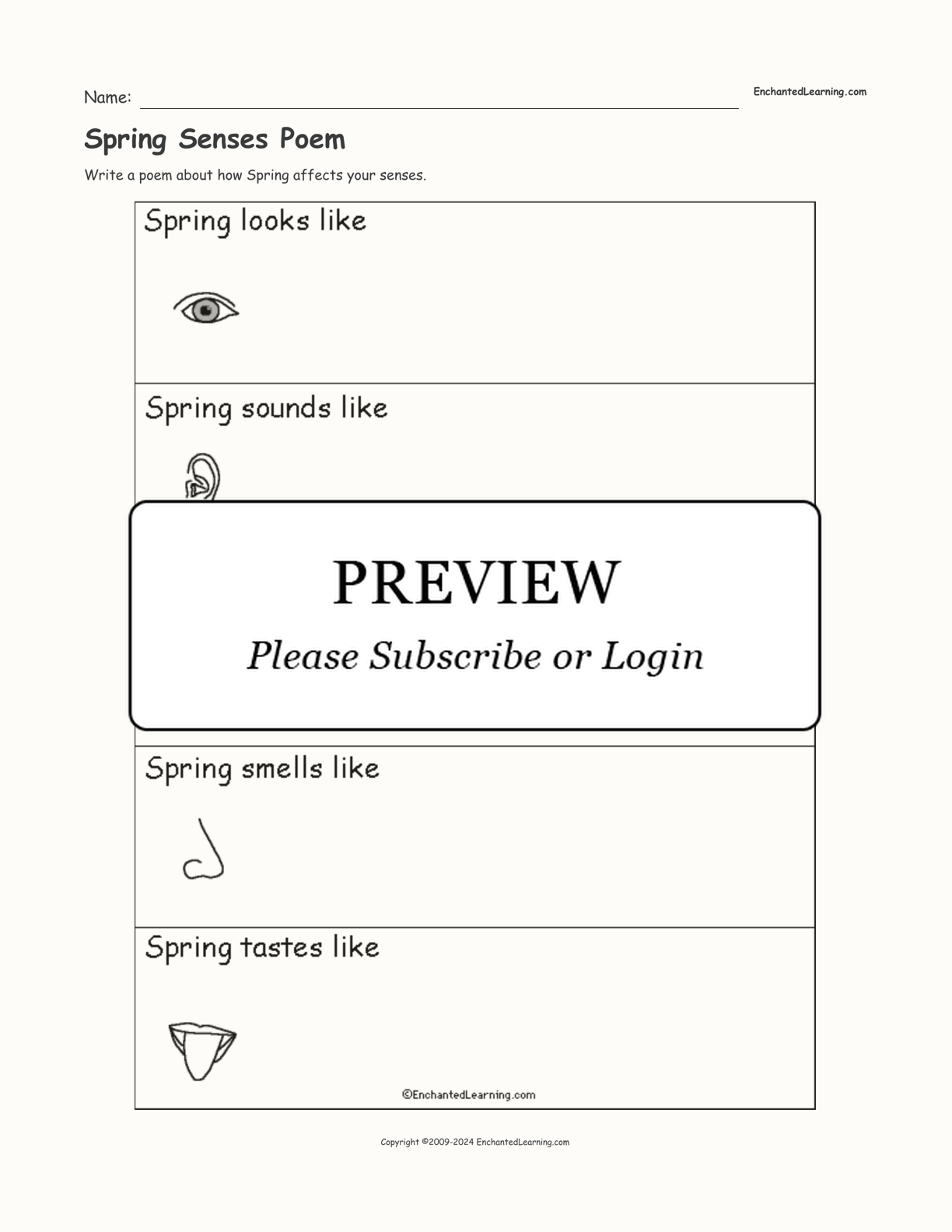 Spring Senses Poem interactive worksheet page 1