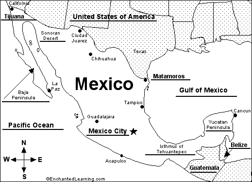 Map of Mexico to label