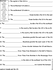 worksheets   free with GEOGRAPHY  US geography answers EnchantedLearning.com