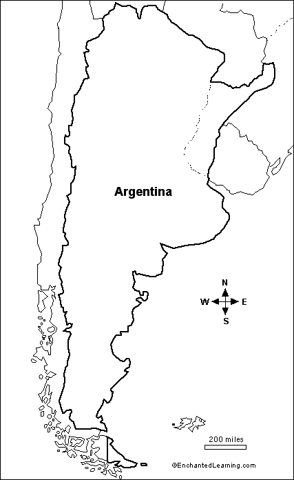 Outline Map Research Activity #1 - Argentina - EnchantedLearning.com