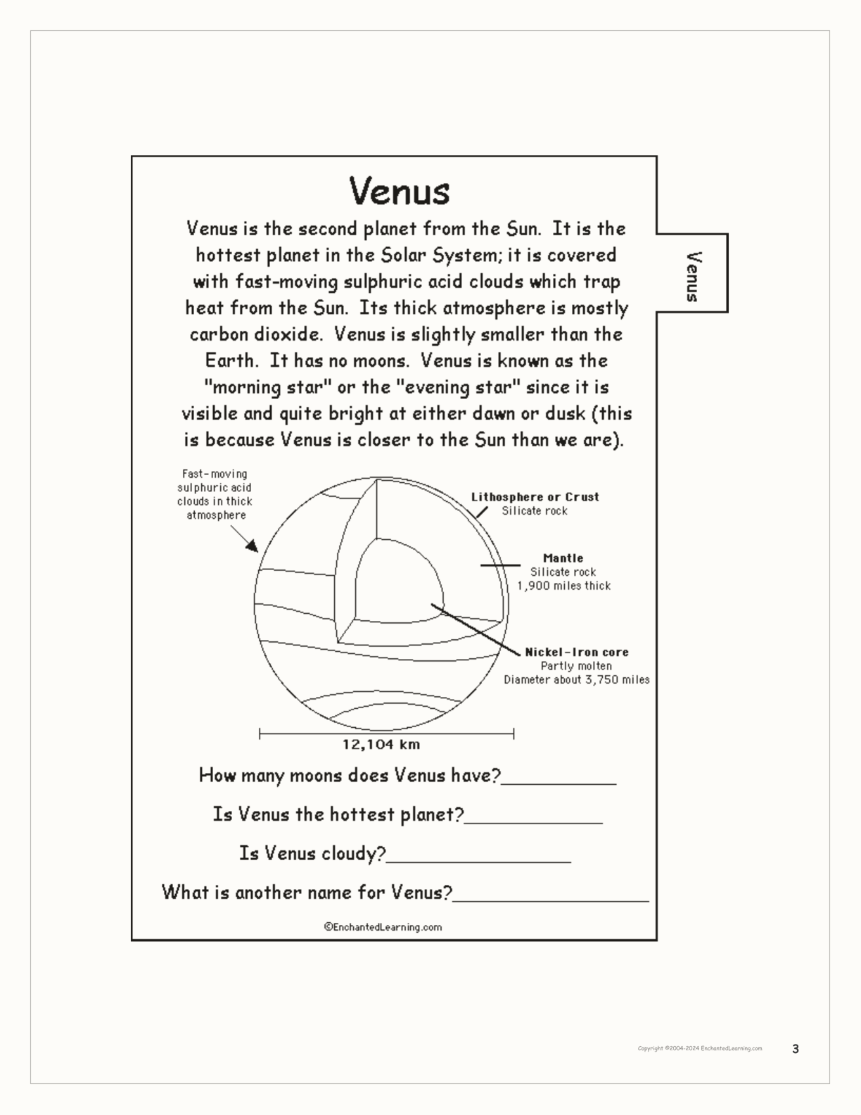 The Planets of our Solar System Book interactive printout page 3