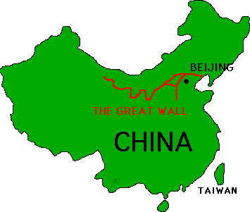 great wall of china on map