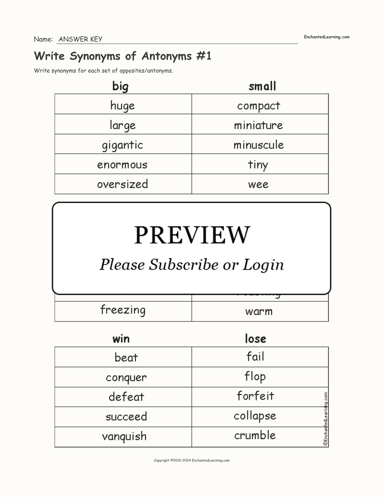 Write Synonyms of Antonyms #1 interactive worksheet page 2