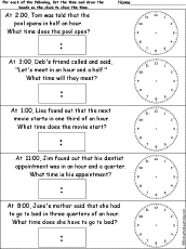 the of  worksheet  questions, draw time the each time hands the clock  on clock list and the questions